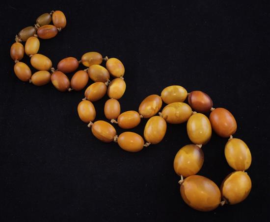 A single strand graduated amber bead necklace, 28.5in.